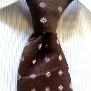 NAPOLI 100% SILK TIE Floral BROWN MADE IN ITALY